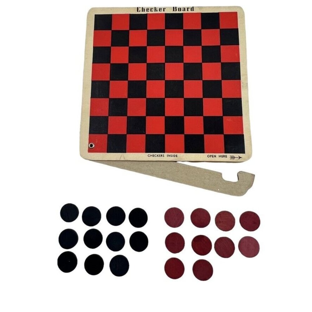 Vintage 1938 A M Co, Checker Game Board with Checkers Cardboard  NY USA Unique